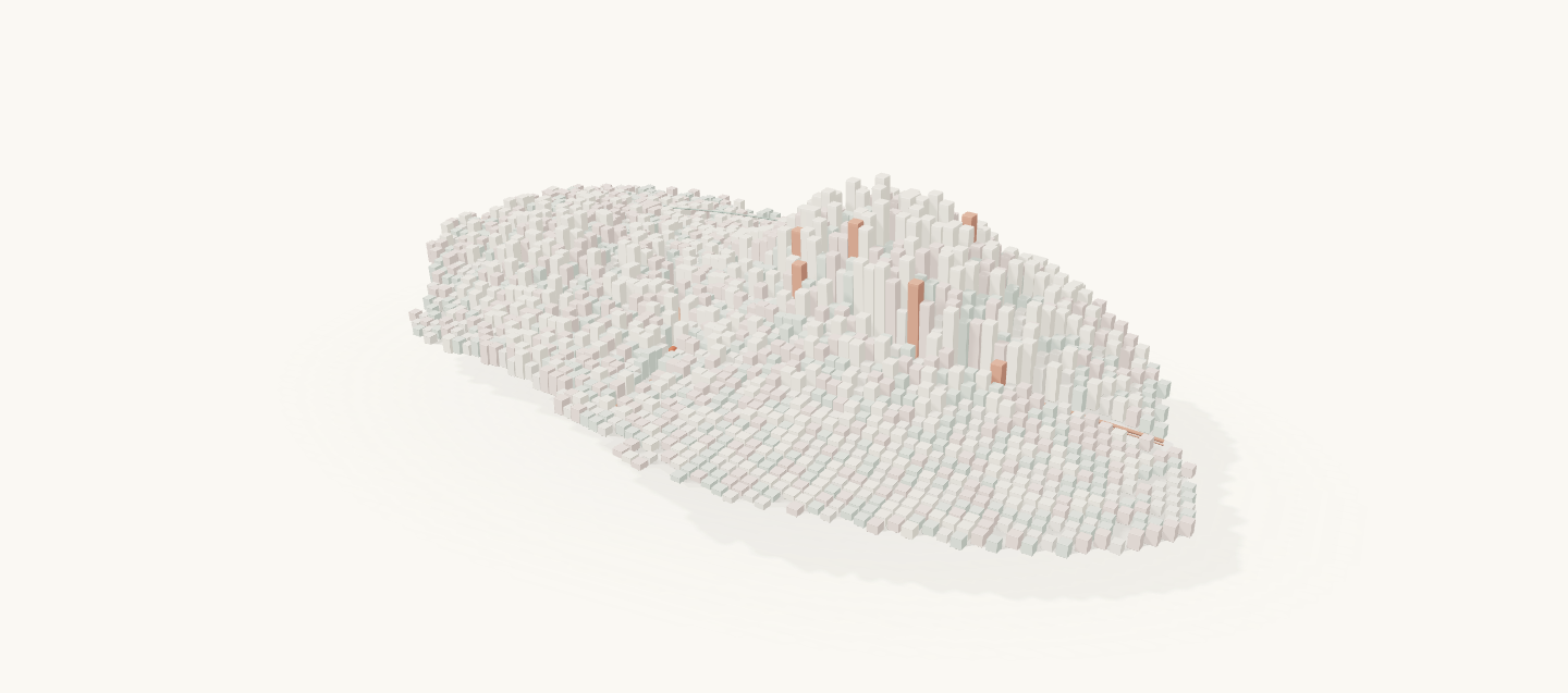 A soft porcelain landscape composed of many small forms, linked by delicate threads